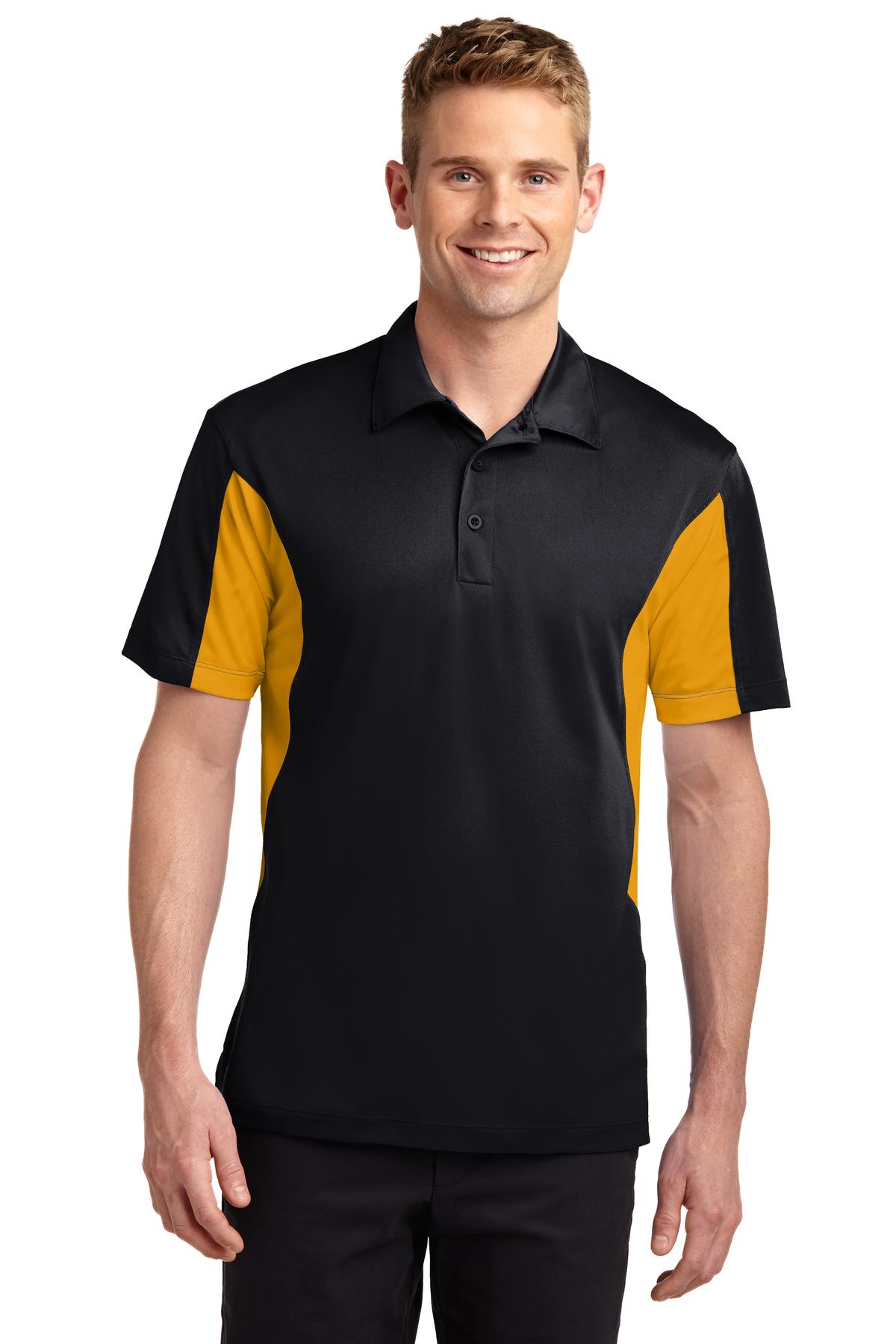 Men's Side Blocked Micropique Sport-Wick Polo - Black / Gold