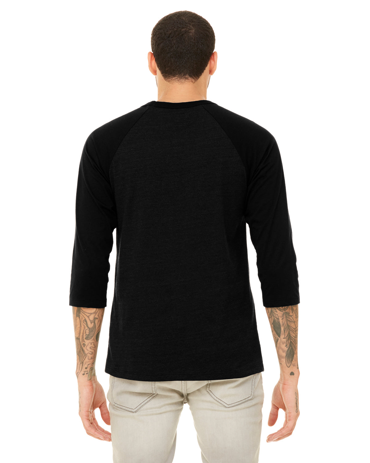 Unisex 3/4-Sleeve Baseball T-Shirt - Heather Black / Black