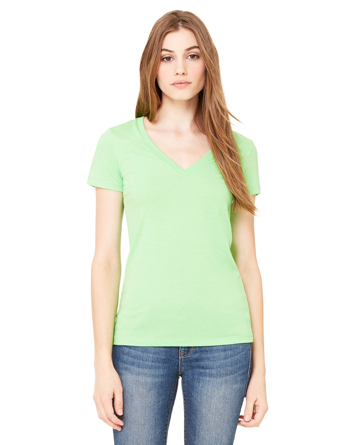 Ladies' Jersey Short-Sleeve Deep V-Neck T-Shirt - Neon Green