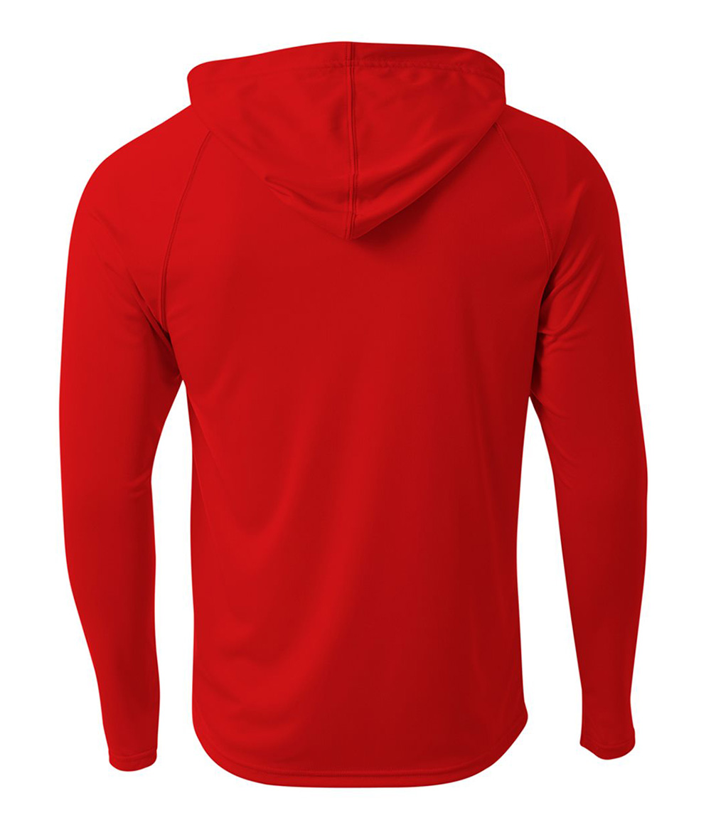 A4 Unisex Cooling Long Sleeve Hooded Tee - Scarlet