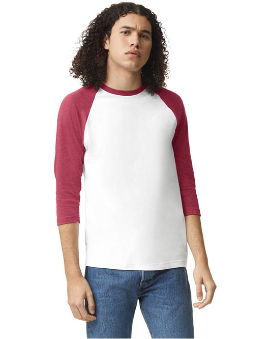 Unisex CVC Raglan T-Shirt - White Heather Cardinal