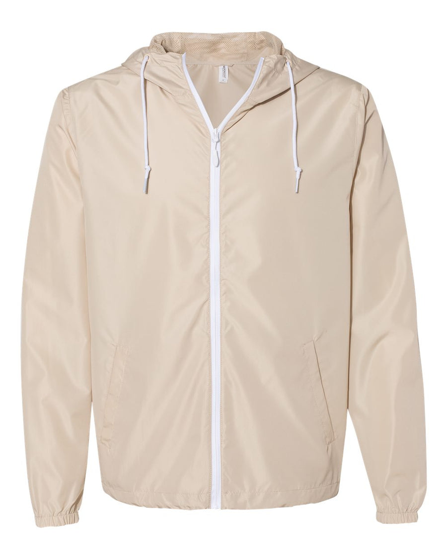 Unisex Water-Resistant Lightweight Windbreaker - Classic Khaki / White Zipper