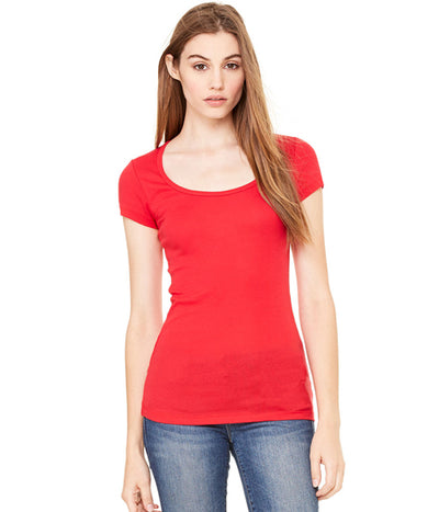 Women's Sheer Mini Rib Scoopneck Tee - Red