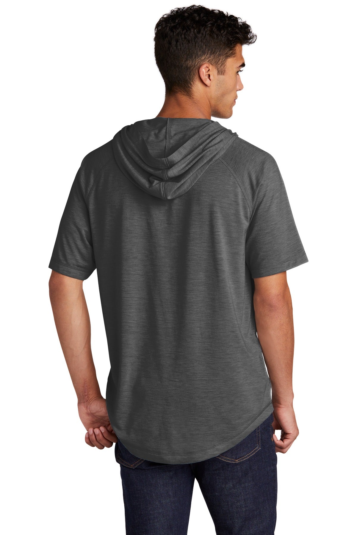 Unisex PosiCharge Tri-Blend Wicking Short Sleeve Hoodie - Dark Gray Heather