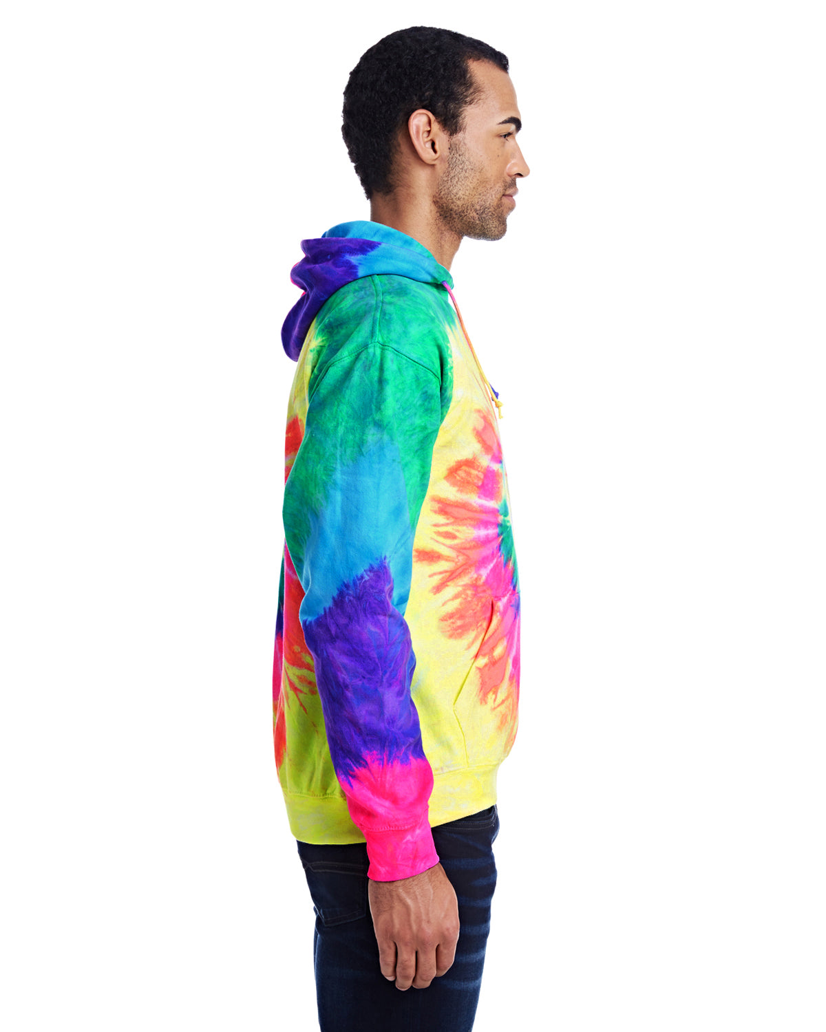 Unisex Tie-Dyed Pullover Hoodie - Neon Rainbow