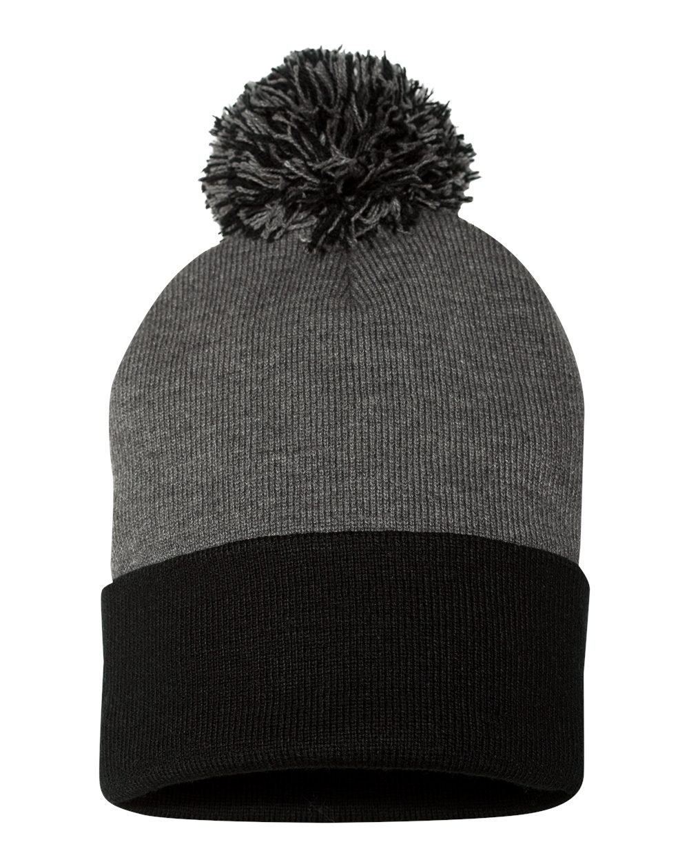 Pom-Pom 12" Knit Beanie - Dark Heather Gray / Black