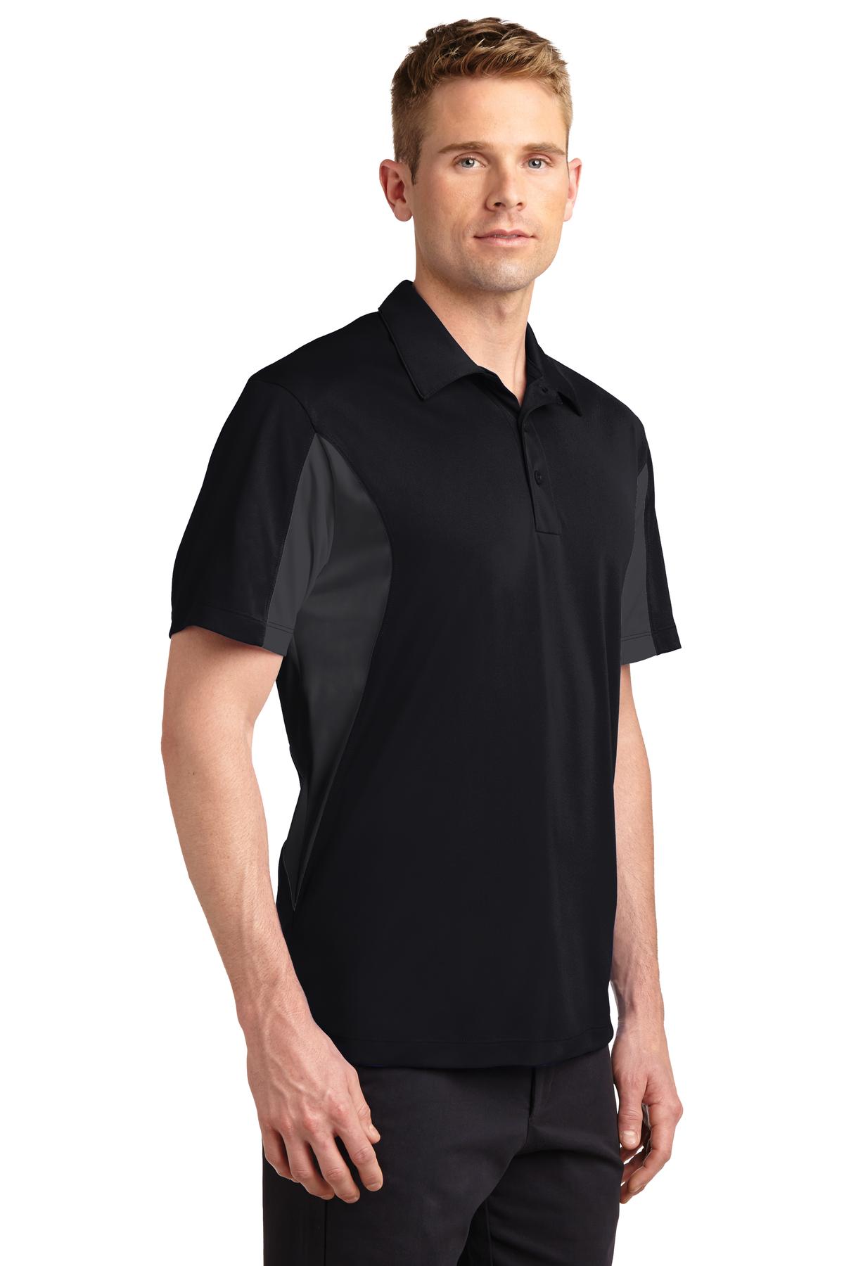 Men's Side Blocked Micropique Sport-Wick Polo - Black / Iron Gray