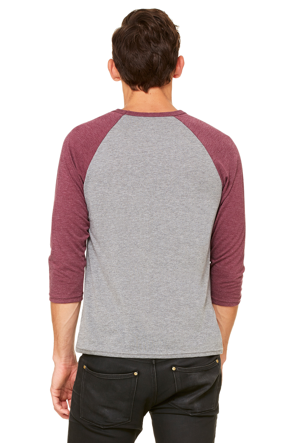 Unisex 3/4-Sleeve Baseball T-Shirt - Gray / Maroon Triblend