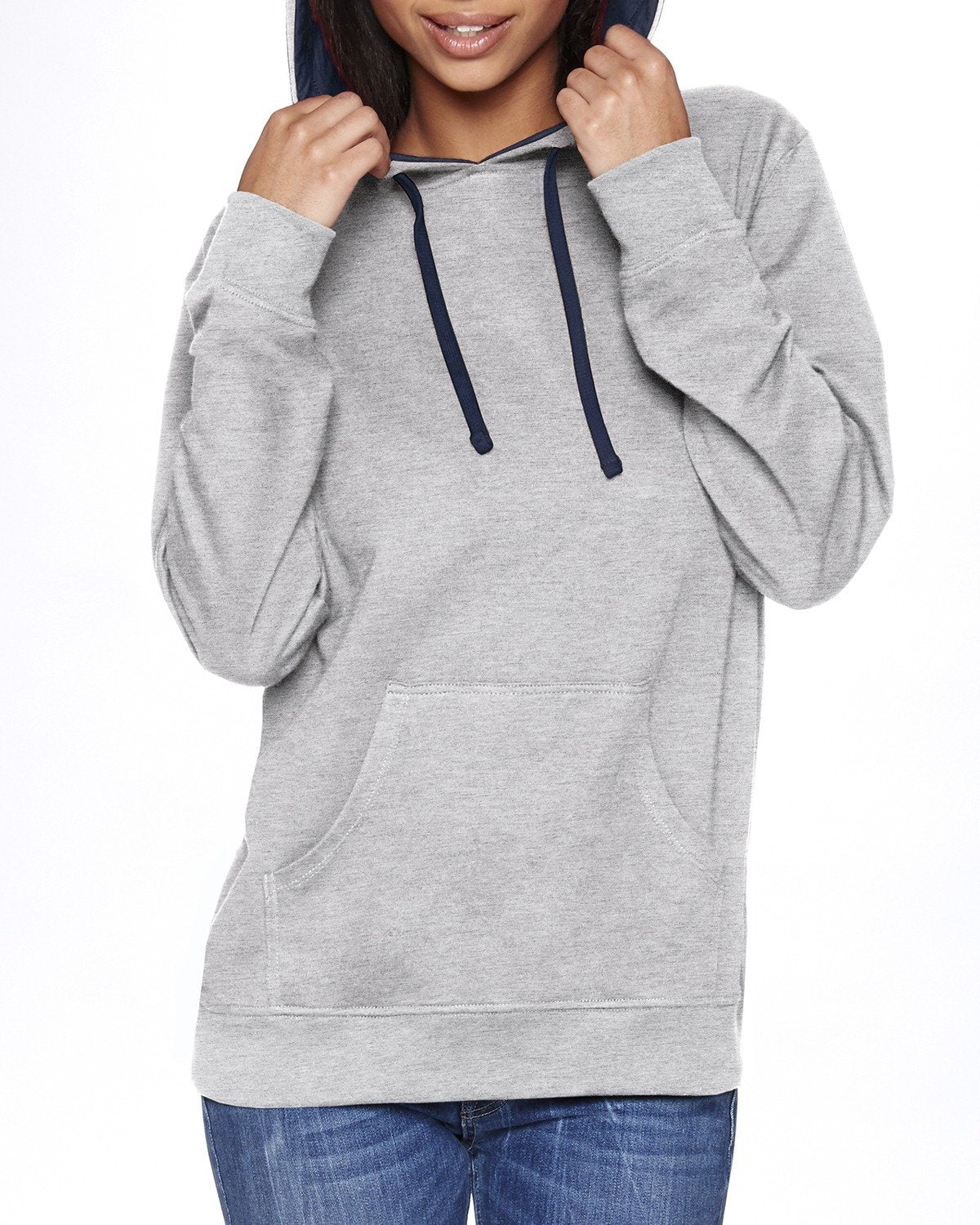 Unisex French Terry Pullover Hoodie - Heather Gray / Midnight Navy