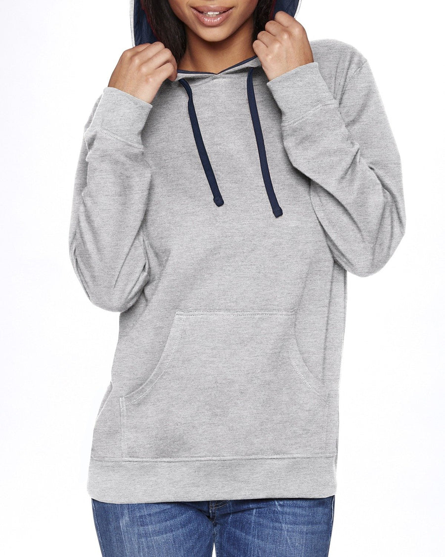 Unisex French Terry Pullover Hoodie - Heather Gray / Midnight Navy