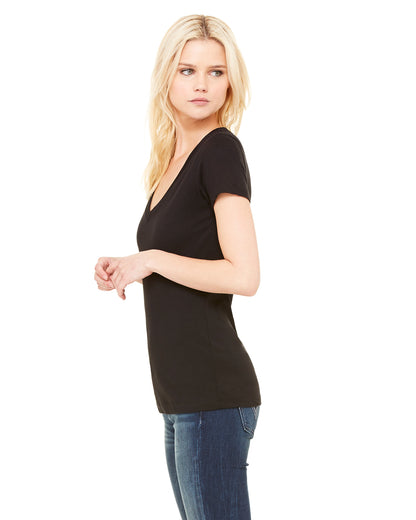 Ladies' Jersey Short-Sleeve Deep V-Neck T-Shirt - Black