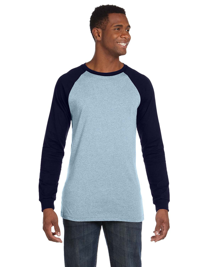 Men's Jersey Long-Sleeve Baseball T-Shirt - Light Blue / Navy
