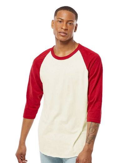 Unisex Fine Jersey Raglan Tee - Vintage White/ Rio Red
