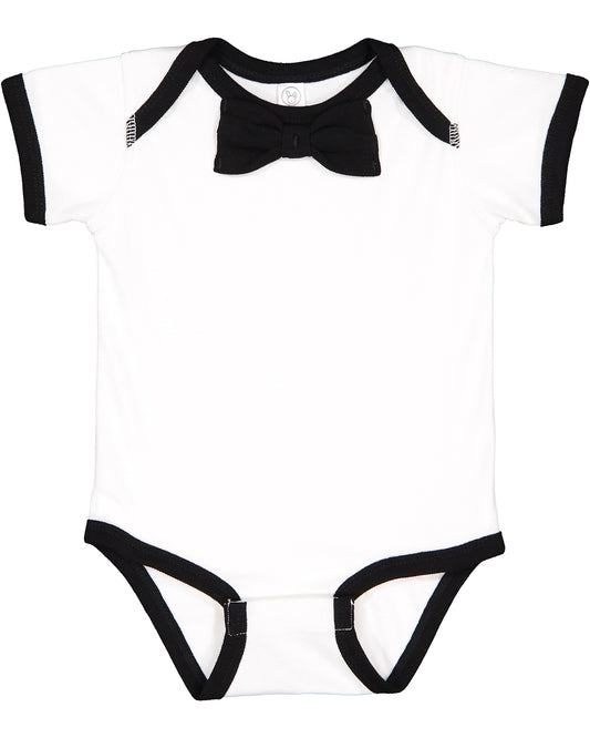 Infant Baby Rib Bow Tie Bodysuit - White / Black