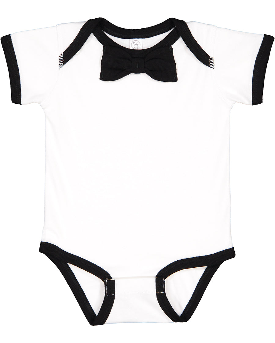 Infant Baby Rib Bow Tie Bodysuit - White / Black