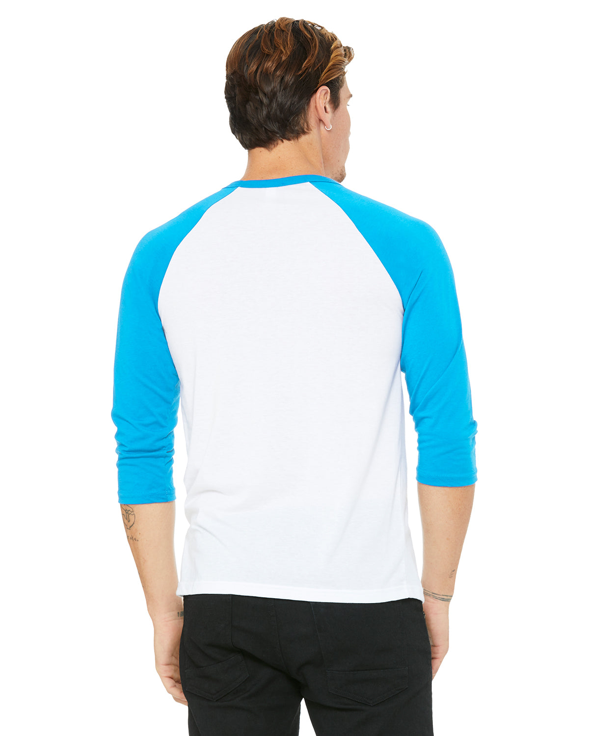 Unisex 3/4-Sleeve Baseball T-Shirt - White / Neon Blue