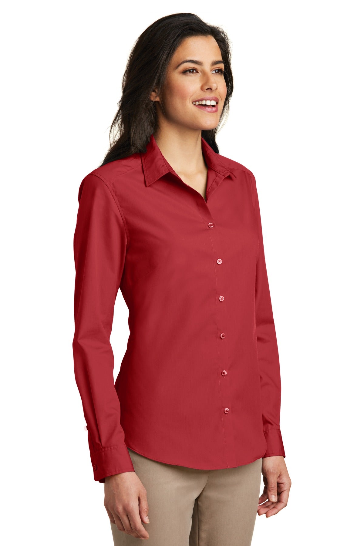 Women's Long Sleeve Carefree Poplin Shirt - Rich Red