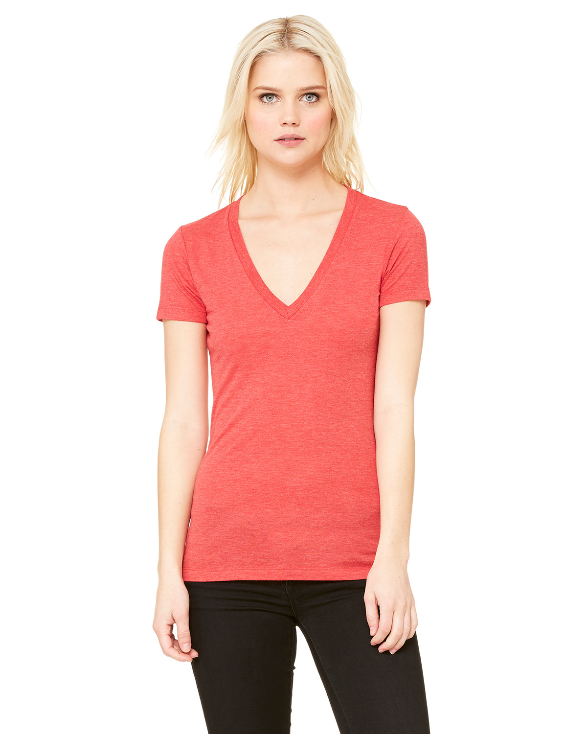 Women's Triblend Short-Sleeve Deep V-Neck T-Shirt - Light Red Triblend Old