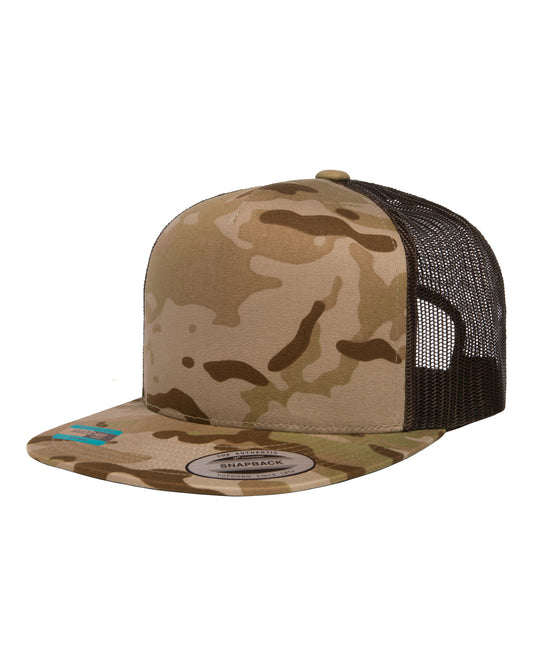 Unisex 5-Panel Flat Bill Trucker Cap - Multicam Arid / Brown