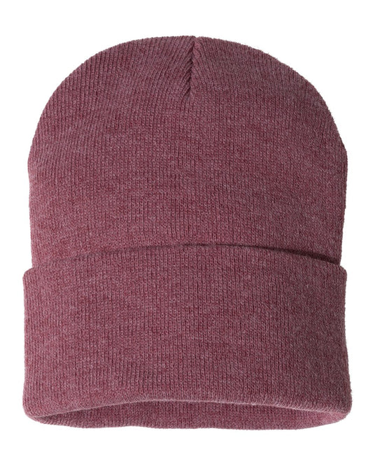 12" Solid Knit Beanie - Heather Cardinal