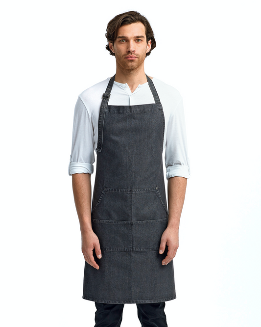 Unisex Jeans Stitch Denim Bib Apron - Black Denim