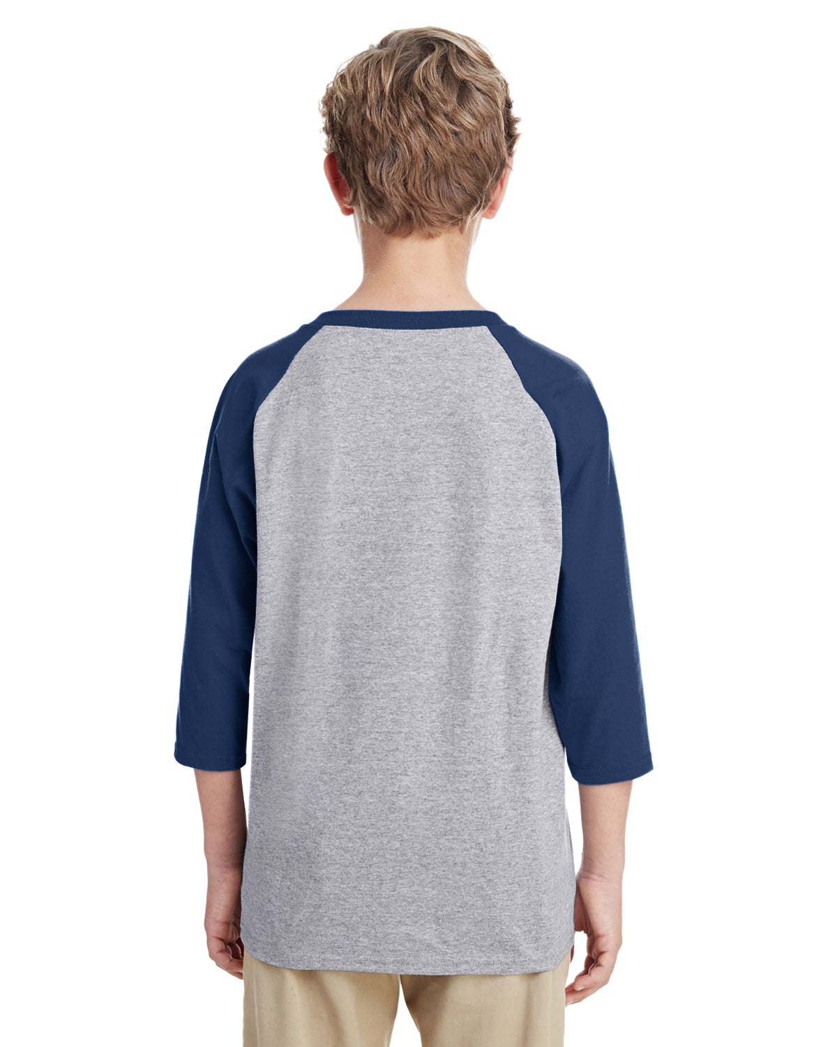 Youth Heavy Cotton��� 3/4-Raglan Sleeve T-Shirt - Sport Gray / Navy