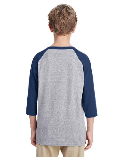 Youth Heavy Cotton��� 3/4-Raglan Sleeve T-Shirt - Sport Gray / Navy