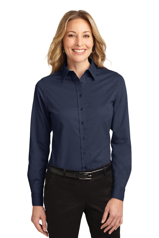 Women's Long Sleeve Easy Care Shirt - Navy / Light Stone