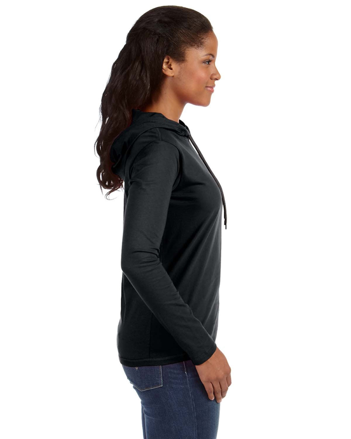 Women's Lightweight Long-Sleeve Hooded T-Shirt - Black / Dark Gray