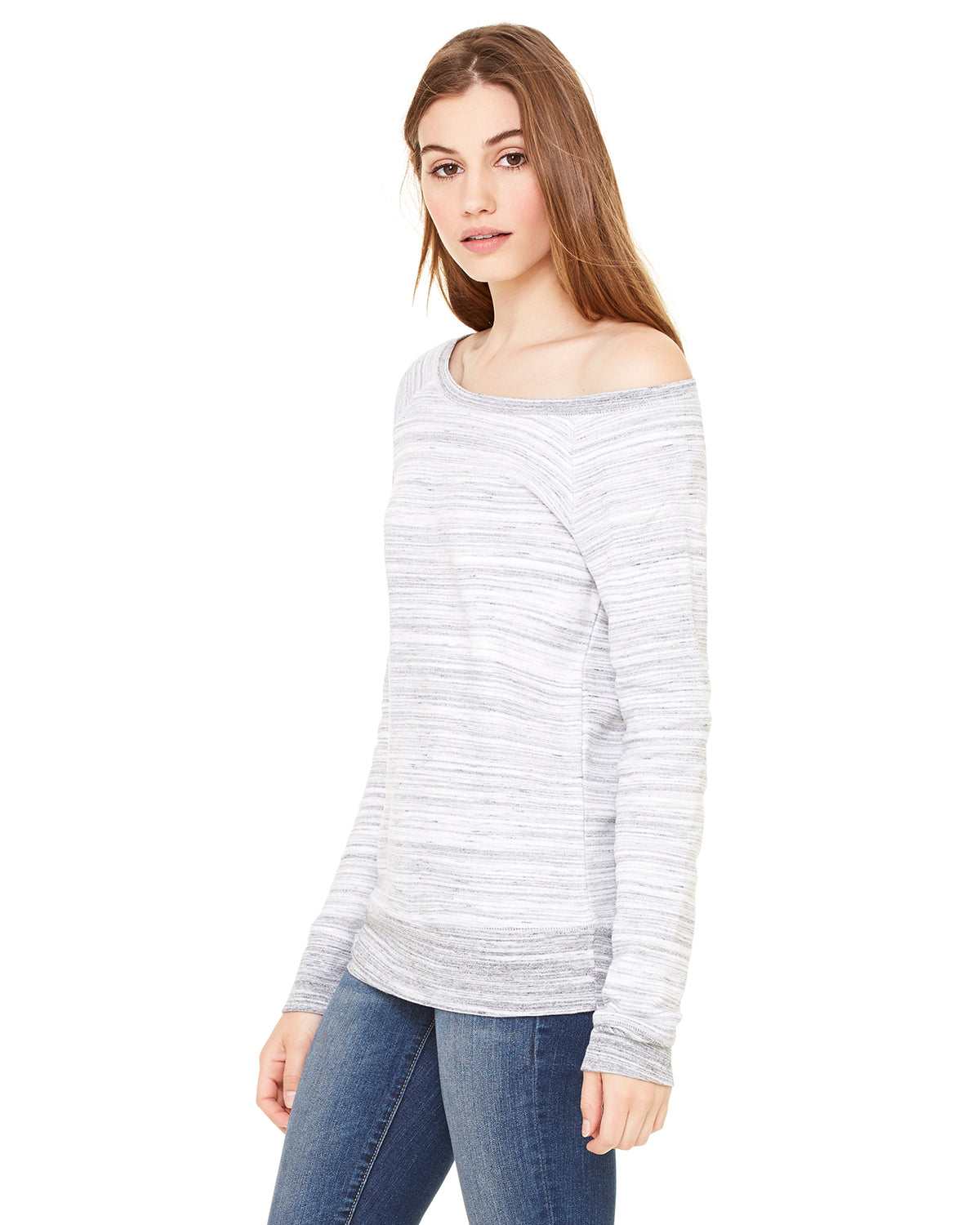 Women's Sponge Fleece Wide Neck Sweatshirt - Light Gray Marble