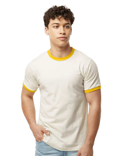 Unisex Fine Jersey Ringer Tee - Vintage White/ Mellow Yellow
