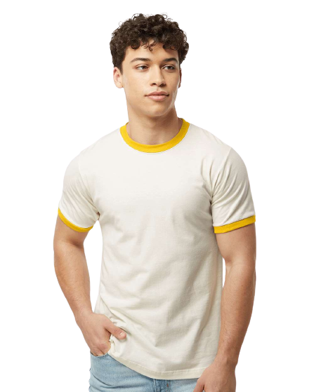 Unisex Fine Jersey Ringer Tee - Vintage White/ Mellow Yellow